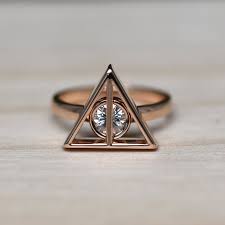 Gold Harry Potter Ring With Moissanite Deathly Hallows Gold Ring With Moissanite Harry Potter Engagement Ring Harry Potter Ring Harry Potter Jewelry Rings