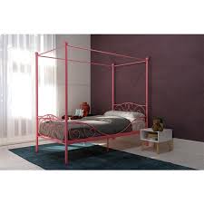 Available in multiple size and color options, you will find the sturdy metal frame with a heart scroll design and round finial posts. Dhp Canopy Metal Bed Twin 71 5 In X 41 In X 77 5 In Pink 4020759 Rona