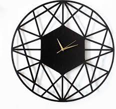 lsrdsgn geometrische zwarte klok 60 cm goudkleur wijzers hout moderne grote printed clocks clock wall clock