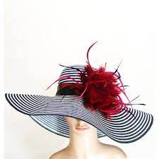 Derby Hat With Burgundy Red Feathers Kentucky Derby Hat Black White 60 Liked On Polyvore Derby Outfits Kentucky Derby Outfit Kentucky Derby Hats