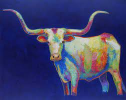Picture of texas longhorns grazing on a dry autumn pasture. Colorful Longhorn 3 A Large Southwestern Longhorn Cow Bull Steer Original Acrylic On Canvas Painting By Carol Korpi Mckinley Saatchi Art