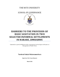 PDF) Barriers to the provision of basic sanitation in two selected informal  settlements in Harare, Zimbabwe
