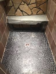 Schluter Kerdi Drain In Brushed Copper Waterproof Shower With Kerdi Pebble Floor Amazing Bathrooms Pebble Floor Shower Tile