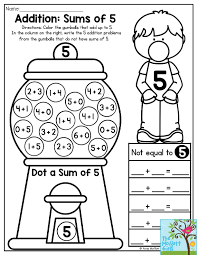 Bubble Gum Numbers Addition Sums Of 5 Color The Gumballs That Add Up To 5 Then Write The Equations Tha Math Worksheets Addition And Subtraction Math Facts