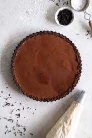 Dark Chocolate Salted Caramel Ganache Tart With Chocolate Graham Cracker Crust And Earl Grey Mascarpone Whipped Cream Recipe Chocolate Graham Crackers Graham Cracker Crust Caramel Ganache