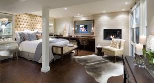 Basement Astonishing Basement Bedroom Design Ideas With Dark Brown Wooden Bedroom Floor Animal Fur Basement Guest Rooms Basement Master Bedroom Remodel Bedroom