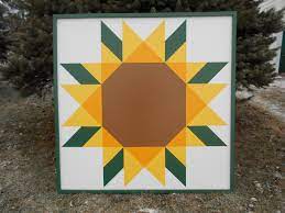 I set it aside until inspiration struck this summer.﻿… Sunflower With Green Frame 4 X4 Barn Quilt Barn Quilt Patterns Painted Barn Quilts Sunflower Barn Quilt Patterns