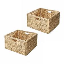 Seville Classics Water Hyacinth Storage Baskets Hand Woven 2 Pack Web168 The Home Depot Storage Baskets Woven Baskets Storage Gift Wrapping Station