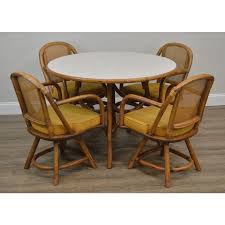 Vintage Rattan Round Kitchen Or Dining Set Table W 4 Swivel Chairs Set Chairs Dining Kitche Rattan Dining Chairs Rattan Dining Table Round Dining Table Sets