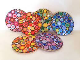 Hand Painted Wooden Coasters Set Of 6 L Essenziale Boutique In 2021 Diy Coasters Polymer Crafts Wooden Coasters Diy