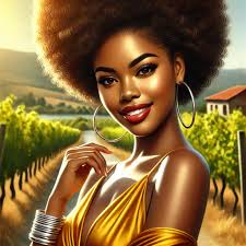 A 4K glossy oil painting hyper-realistic image of a bald, beautiful  Afro-American woman with caramel skin, prominent lashes, and alluring brown  eyes. She has flawless blush pink makeup, glossy lips, and breast