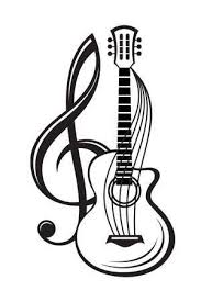 Monochrome Illustration Of Treble Clef And Guitar Guitar Tattoo Design Music Notes Art Music Tattoo Designs