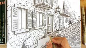 Drawing An Old Street Using Two Point Perspective Timelapse How To Draw A City Stre Perspective Sketch Perspective Drawing Architecture One Point Perspective