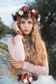 Mix beaded garlands with floral garlands for a dimensional look that stands out, or twine beads through flower crowns for pretty hair accessories. Boho Wedding Crown Bridal Hair Wreath Hair Accessories Flower Hair Wreath Corona De Flores Corona De Boda Bridal Hair Wreath Flowers In Hair Flower Wreath Hair