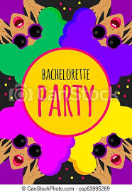 Party logo dj party bachelorette party previous next. Bright Funny Invitation To Bachelorette Party Hen Party Crazy Card Template Invitation To Nightclub Vector Illustration Canstock