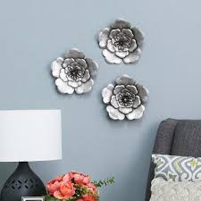 Gracie oaks 5 piece galvanized metal flower hanging wall. 3 Pieces Metal Wall Flowers Sculpture Hanging Accent Decor Rustic Silver Finish Ebay