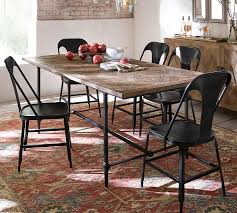 Mfstudio 5 piece black metal outdoor patio dining bistro set with 4 swivel chairs and steel frame slat larger square table, 37 table and 4 backyard garden chairs outdoor furniture set, black. Parquet Dining Table Pottery Barn