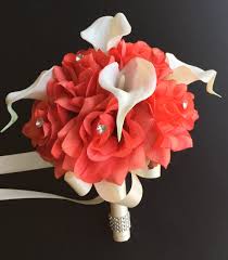 Coral and coral blue color for painting a room to give a calm feeling of warmth. Angel Isabella 8 Wedding Bouquet Coral Roses With Ivory Real Touch Calla Lily Artificial Flowers Silk Flower Arrangements