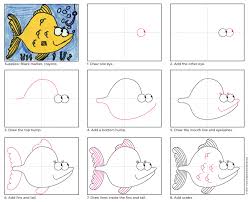 Cartoon Fish Drawing Pdf Tutorial Howtodraw Stepbystep Cartoondrawing Cartoon Drawings Kids Art Projects Cartoon Fish