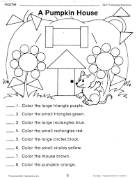 A Pumpkin House Shape Worksheet Follow Directions Worksheet Kindergarten Worksheets Shapes Worksheets
