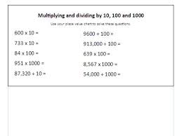 year 5 6 multiplying and dividing by 10 100 1000 differentiated question sheets