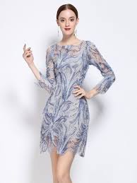 Women S Party Dress Sequined Blue Round Neck 3 4 Length Sleeve Short Dress Power Day Sale Party Dresses For Women Party Dress Ladies Mini Dresses