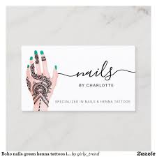 Boho Nails Green Henna Tattoos Illustration Business Card Zazzle Com In 2020 Illustration Business Cards Boho Nails Henna Tattoo