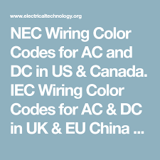Electrical Wiring Color Codes For Ac Dc Nec Iec In 2020 Electrical Wiring Colours Color Coding Coding