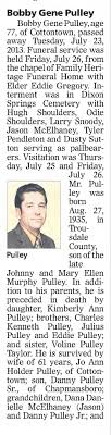 Obituary for Bobby Gene Pulley, 1935-2013 (Aged 77)