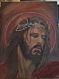 Painting of Jesus going to be crucified by a beginner artist