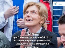 El día de mañana, 18 de Marzo, es una ocasión muy especial para  #Medjugorje, Bosnia-Herzegovina, pues la vidente Mirjana Dragicevic-Soldo  tendrá su aparición anual de la Reina de la Paz. El 18