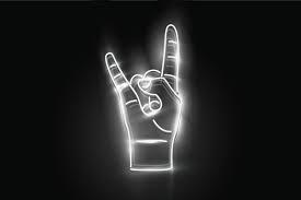 Black And White Sign Rock N Roll Hand White Neon Sign Black And White Aesthetic Black And White Picture Wall Black And White Photo Wall