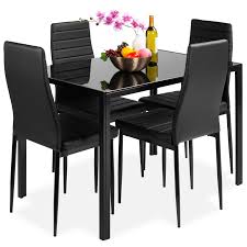 Best Choice Products 5 Piece Kitchen Dining Table Set W Glass Tabletop 4 Faux Leather Chairs Black Walmart Com In 2021 Dinning Room Sets Kitchen Dining Sets Dining Table In Kitchen