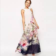 Maxikleid günstig maximiert deinen style. Vintage Floral Chiffon Bodenlang Maxikleid Strandkleid Party Damen Kleid 36 42 Maxi Kleider Lange Kleider Kleidung Mode