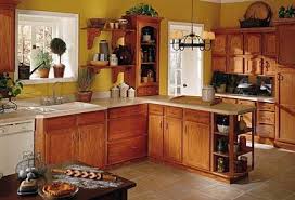 yellow kitchen walls, oak cabinets