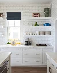 Kitchen Subway Tile Backsplash To The Ceiling Too Much White Here If Counter Or And Shelves Were W Home Kitchens Kitchen Design White Subway Tile Kitchen