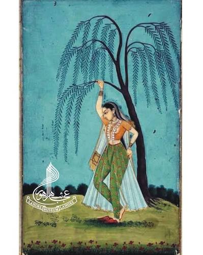Rajasthani painting of indian lady in garden