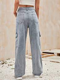Baggy jeans damen kaufen im netz ist eine feine angelegenheit. High Waisted Flap Pocket Side Baggy Jeans Shein Eur