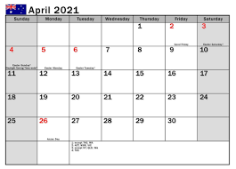 About the 2021 yearly calendar. April 2021 Australia Holidays Calendar In 2021 Holiday Calendar Printable Calendar Printables Calendar Template