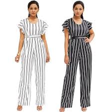 Black And White Striped Jumpsuit With Sleeves Black And White Striped Two Color Fashion Ruffle Jumpsuit Jumpsuits For Women Striped Jumpsuit Clothes For Women