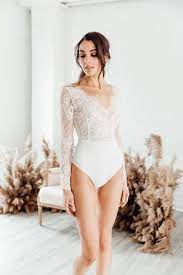 Vivianne Bodysuit Wedding Separate V Neck Wedding Dress Classic Wedding Dress Long Sleeve Wedding Dress Lace Wedding Dress Wedding Dresses V Neck Wedding Dress Wedding Separate