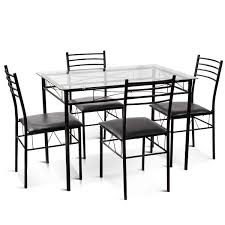 5 Pieces Dining Set Tempered Glass Top Table 4 Upholstered Chairs Dinner Table Chairs Kitchen Table Settings Dining Furniture Sets
