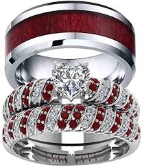 Maybe you would like to learn more about one of these? Amazon Com Ringheart 2 Rings Couple Rings White Gold Filled Heart Cut Cz Red Rhinestone Womens Wedding Ring Sets Stainless Steel Man Ring Band Clothing