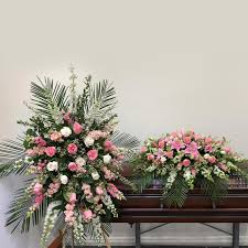 Roses, lilies, carnations, gerberas and. Pink And White Casket Spray Hollywood Forever