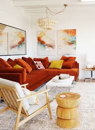 Pin By Carolyn Arcuri On Home Decor In 2020 Mid Century Living Room Decor Contemporary Living Room Design Orange Living Room Sofas