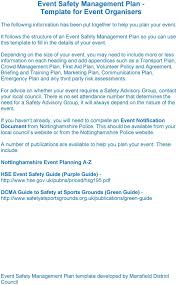 Safety Management Plan Template Event For Organisers Pdf Whs