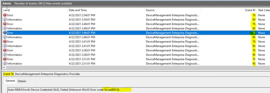 Fix Intune Enrollment Error Unknown Win32 Error Code 0x8018002b |  0xcaa90014 HTMD Blog