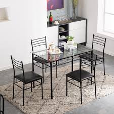 Coaster los feliz contemporary metal table and black upholstered. Buy 5 Piece Dining Room Table Sets Iron Dining Table Set With 4 Chairs Black Kitchen Table Set Heavy Duty Tempered Glass Table Softly Seat Breakfast Furniture For Living Dining Room Black