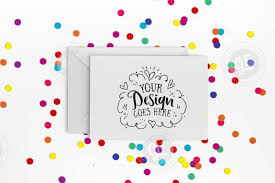 Rainbow Confetti Greeting Card Mockup With Smart Objects Landscape 0030 04 From Designbundles Net Sticker Maker Card Maker Greeting Cards