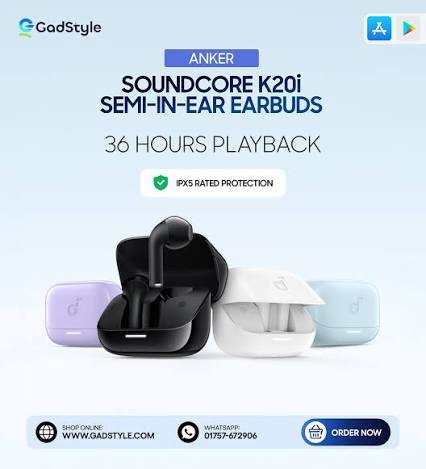All-day comfort with the Anker Soundcore K20i Semi-in-Ear Earbuds! Designed  for everyday listening, the K20i features a lightweight semi-in-ear design  that sits comfortably without ear fatigue, making it perfect for long music